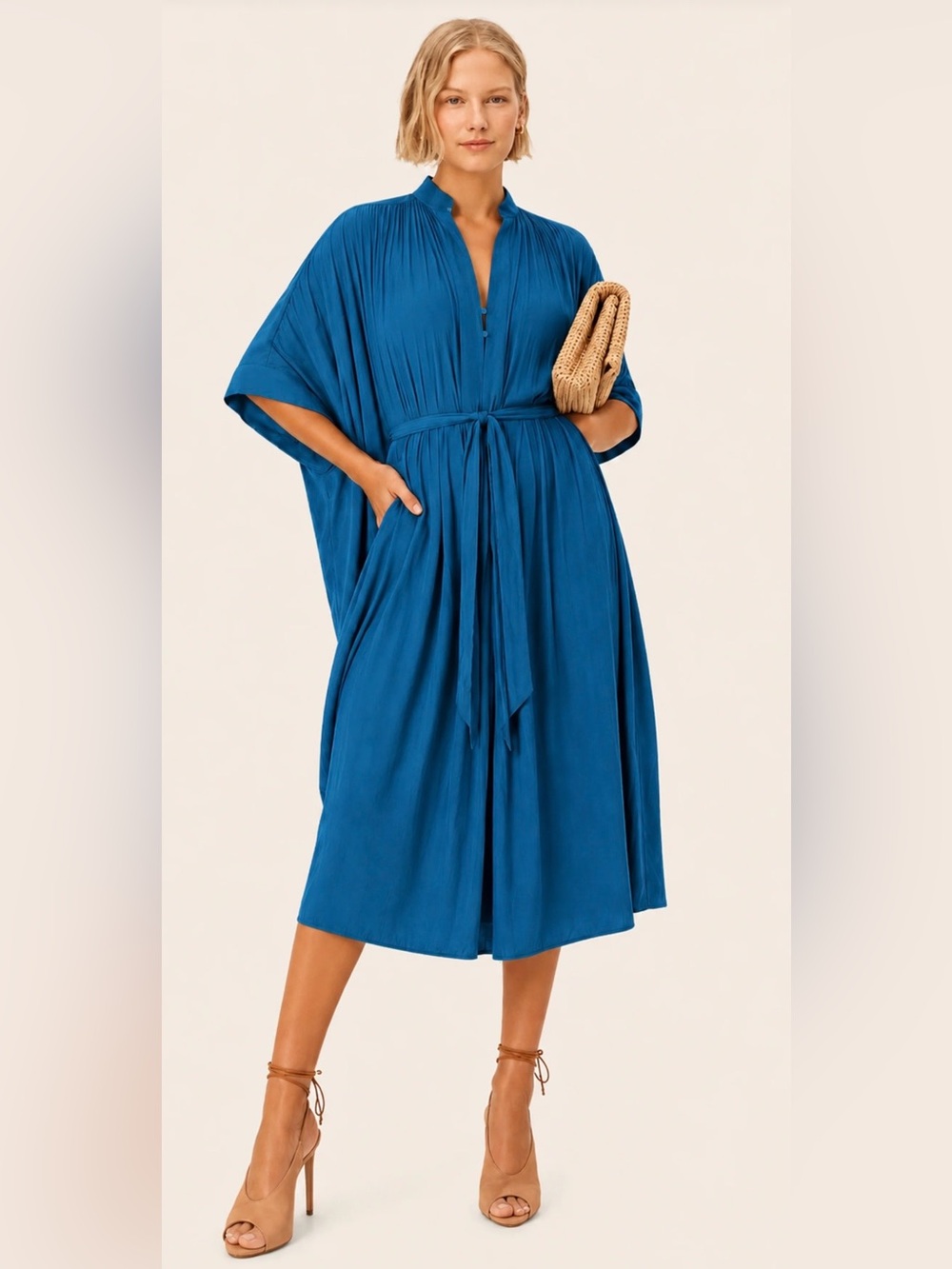 Ever By X The Multiwear Vegan Silk Shirt Dress Oceania Blue O/S